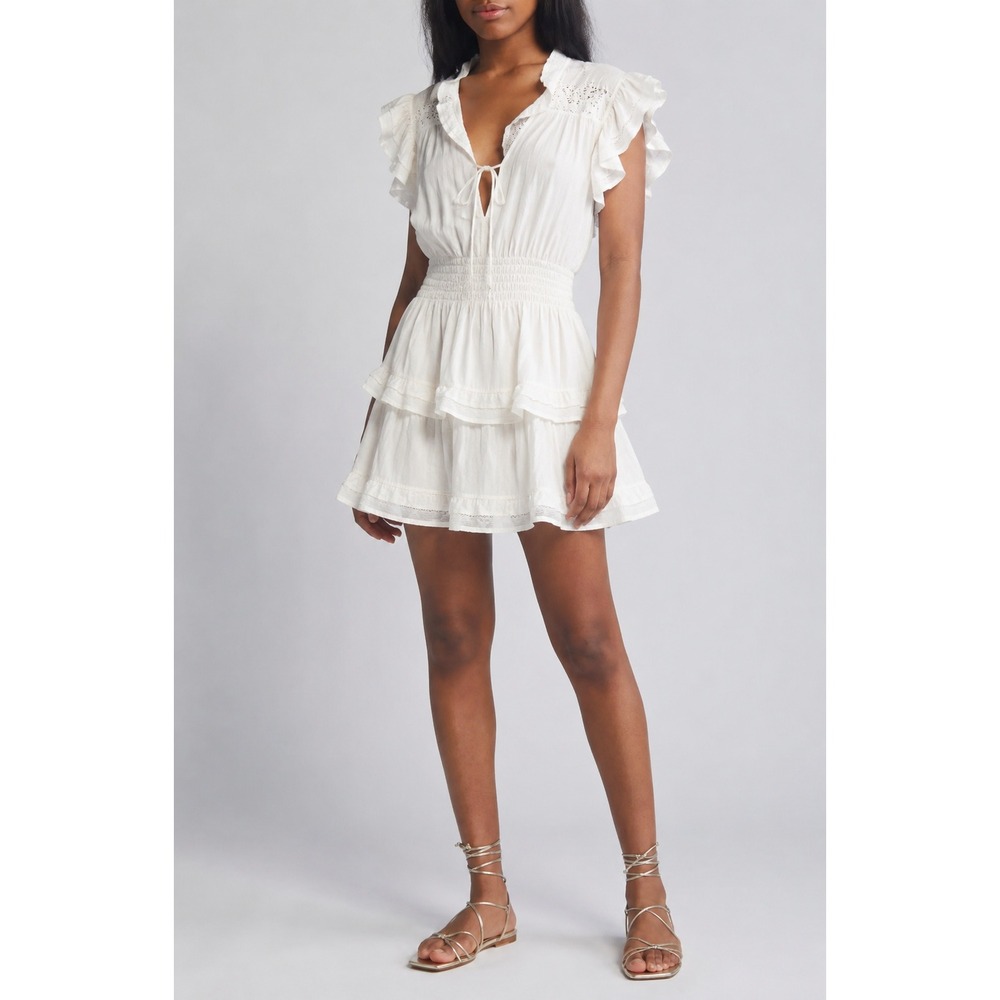 Lauren Ralph Lauren White Cotton Ruffle Mini Dress Size 4 Cottagecore Coastal